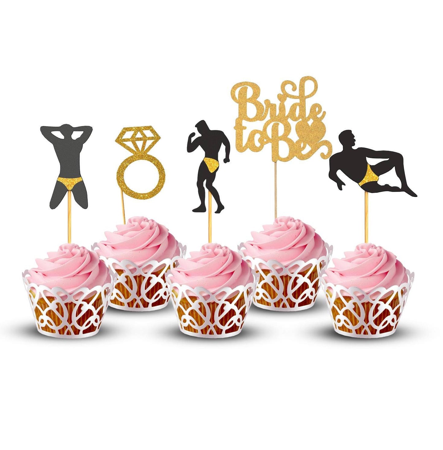 Bachelorette Party Decoration Supplies, Ring, Bride to be Cake Topper , Straws, Banner, Mimosa Bar Gold, Cupcake Toppers
