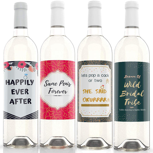 Bachelorette party wine labeI Bridal Shower Wedding Wine Bottle Labels - 4" x 5" (4 pack) Party Favors Gifts Bridesmaids Engagement Decor