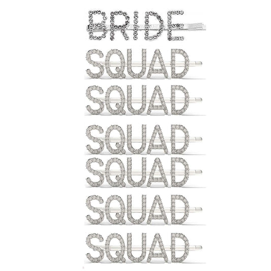 Bachelorette party Decorations Bride and Squad Rhinestones Word Bobby Pin Hair Accessories Pack of 10