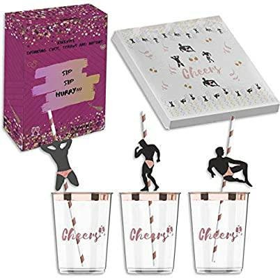 Naughty Bachelorette Party Decorations Straws I 40 PACK Stripper Pole Dancer Straw, cups & Napkins I Bridal Shower Supplies  Drinking funny
