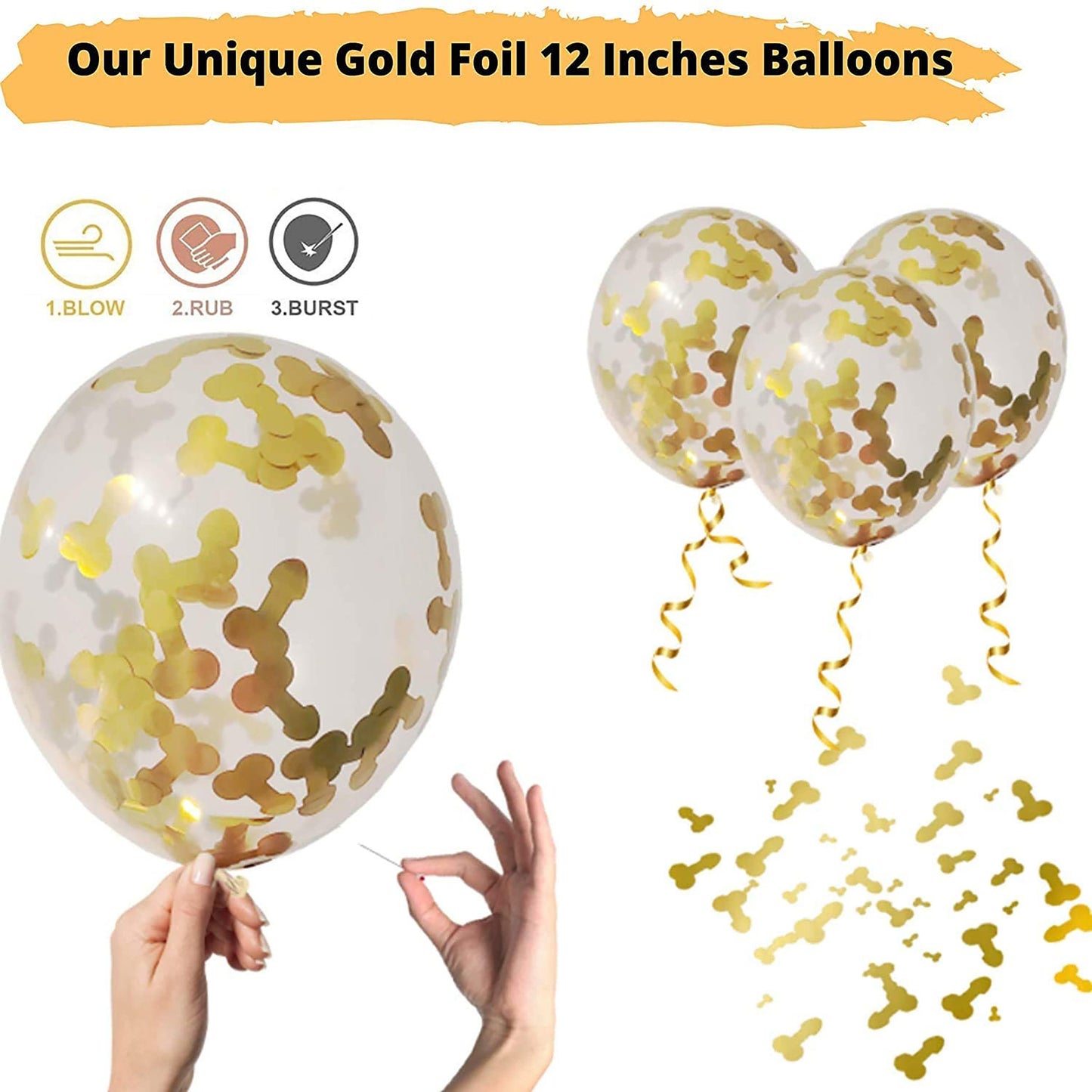 36 Bachelorette Party Decorations Naughty Balloons | Bridal Shower Supplies (White, Gold)